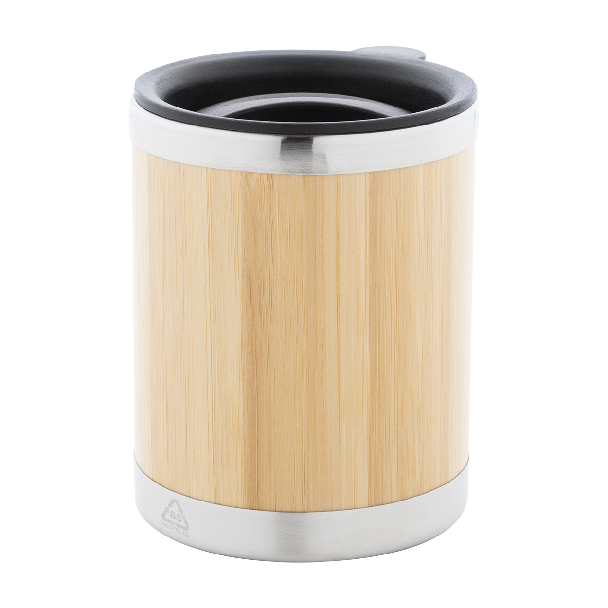 Booka thermobeker van gerecycled RVS en bamboe, 300 ml, met uw logo