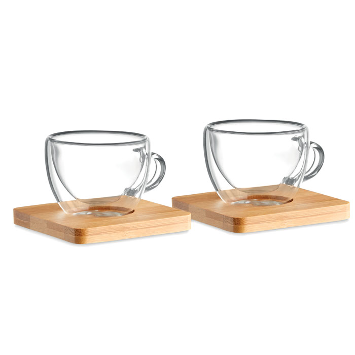 Dubbelwandige Espressoglazenset met Bamboe Schotel - Bertem