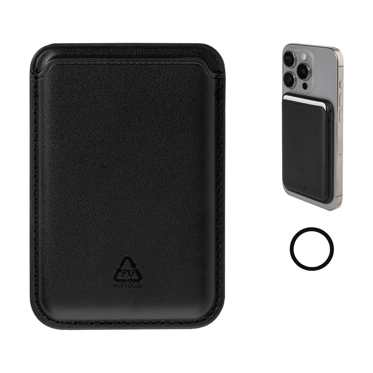 Snaplet magnetische pashouder voor smartphone van gerecycled PU, logo