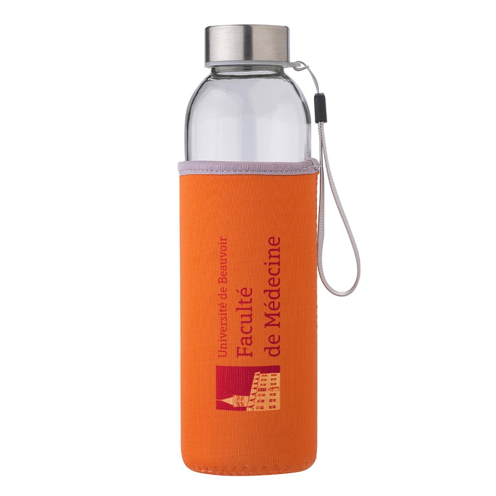 Glazen fles met neopreen hoes en polsband - Retie