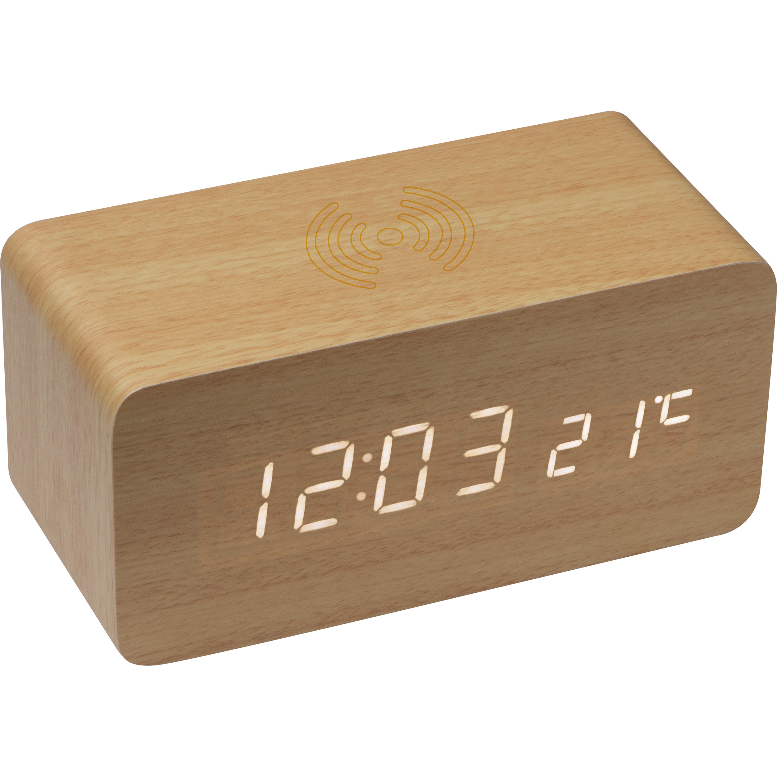 Bamboe bureauklok met draadloze oplader - Peer