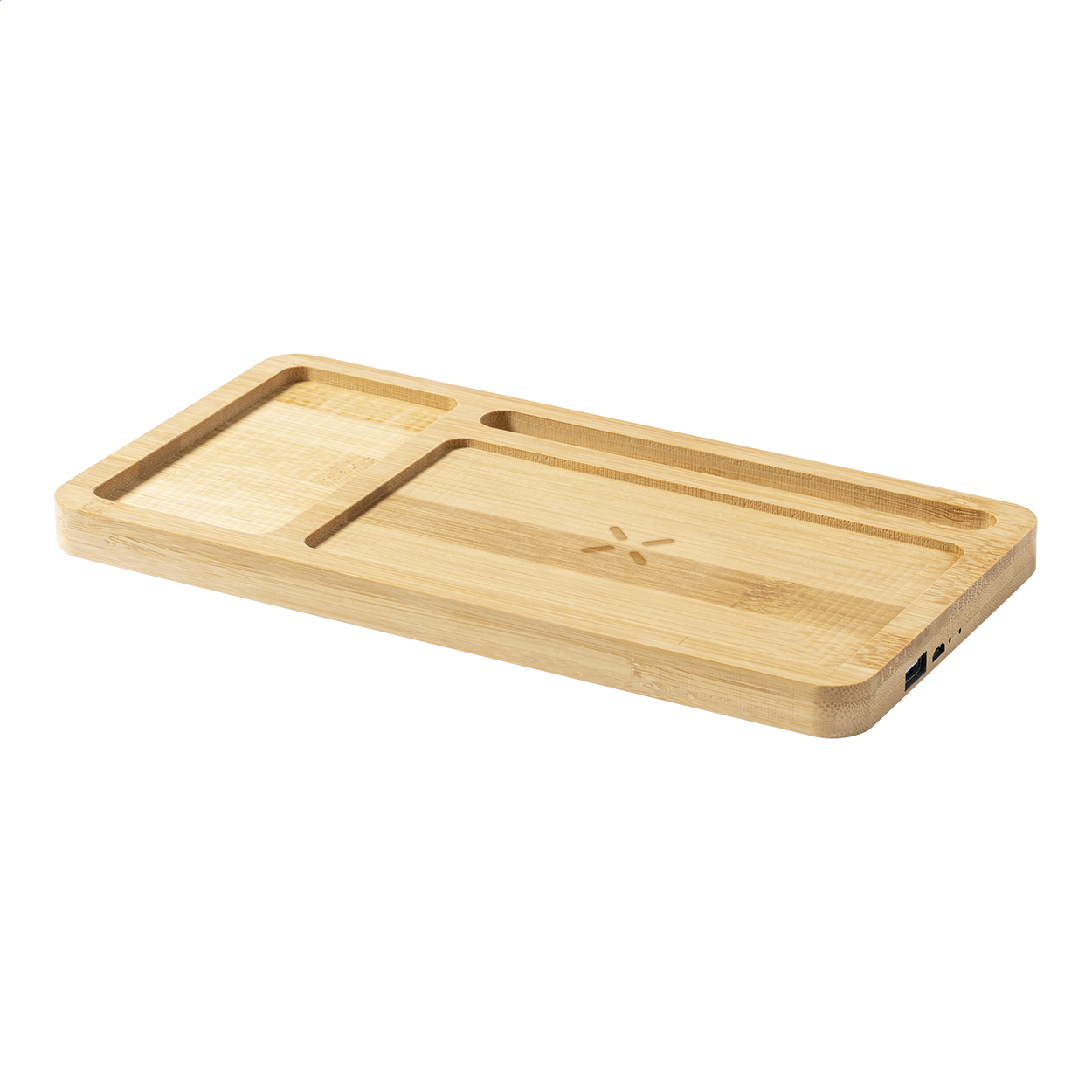 Flabo Plus bamboe bureau-organizer met draadloze snellader 15W en logo