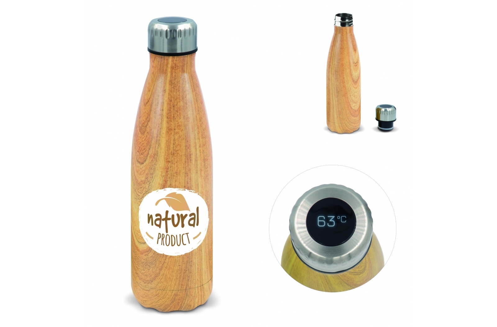 Houten Thermofles met Temperatuurdisplay 500ml - Geraardsbergen
