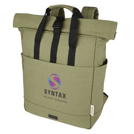 Sac à dos pour ordinateur portable Joey de 15 L en toile recyclée GRS 15 pouces avec dessus enroulable