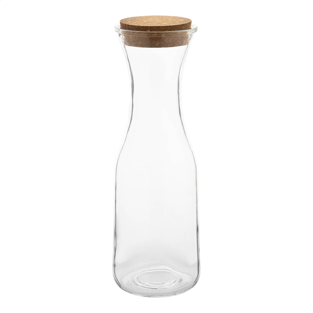 Vinea karaf van gerecycled glas 1000 ml met kurken dop en logo bedrukken met logo