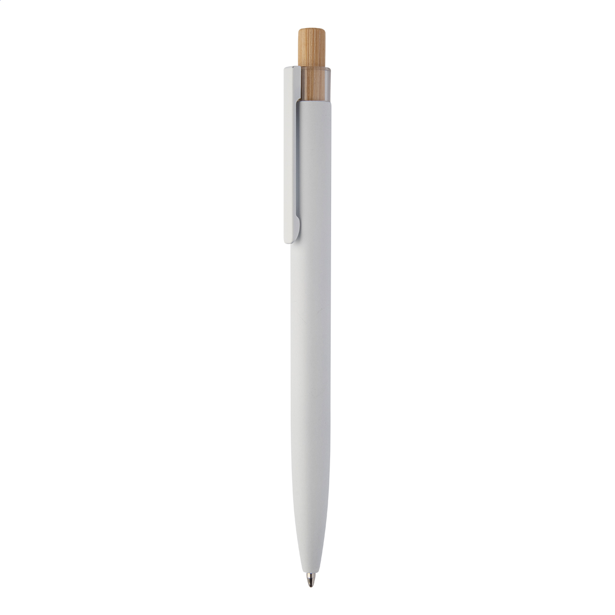 Bosher balpen van gerecycled aluminium met bamboe drukknop en logo bedrukken met logo