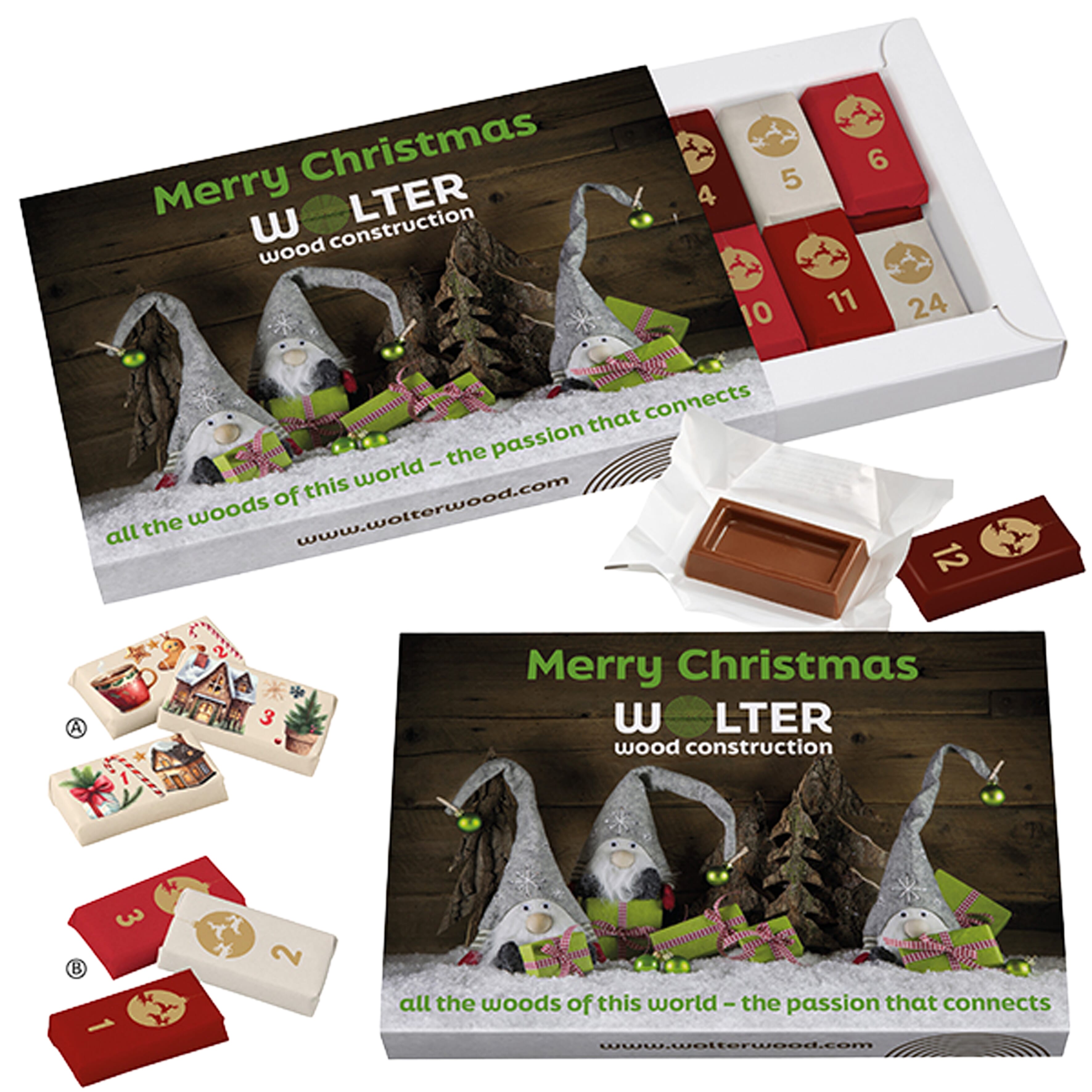 Adventdoosje met 24 genummerde chocolaatjes