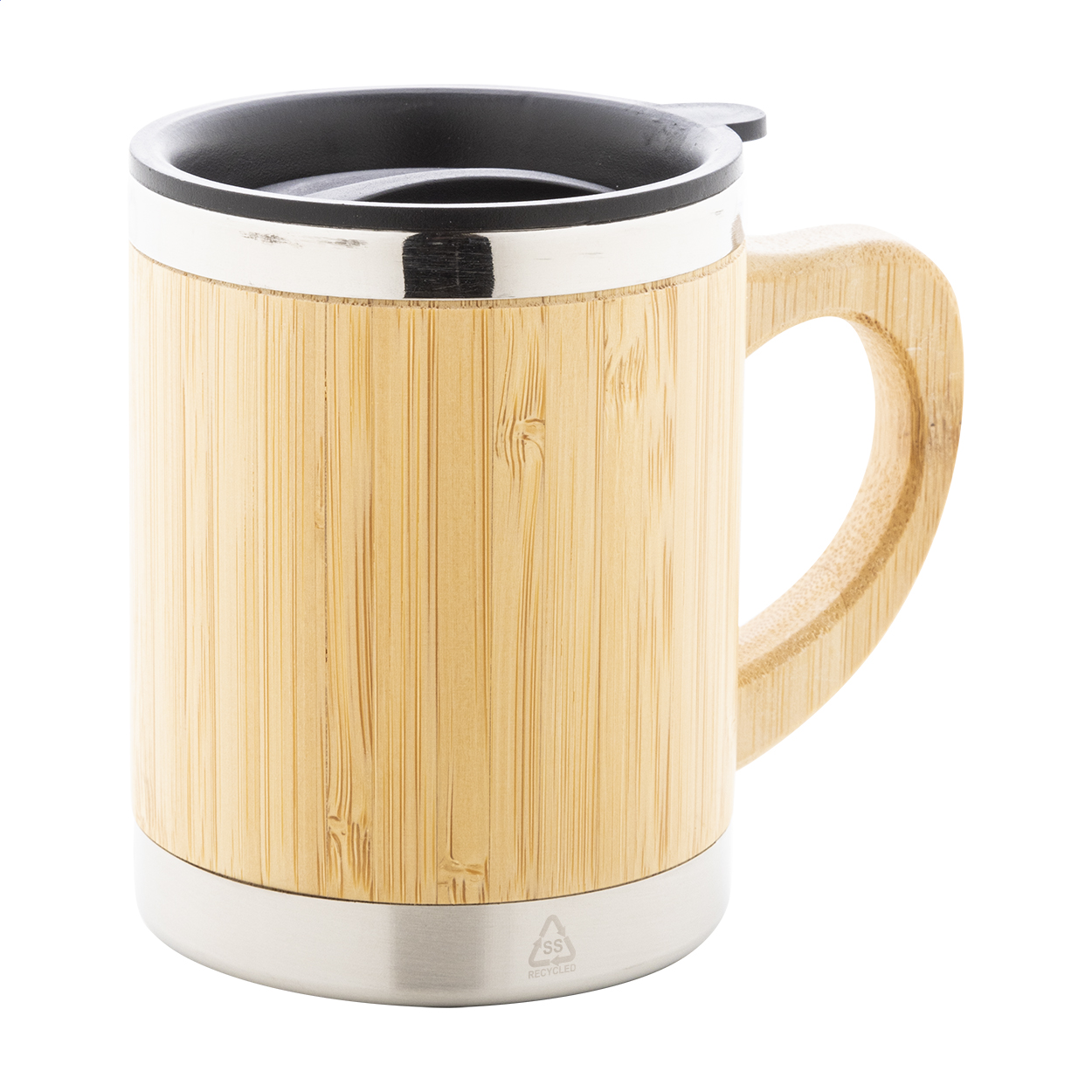 Booka Plus thermosmok van gerecycled rvs met bamboe omhulsel, 300 ml, logo