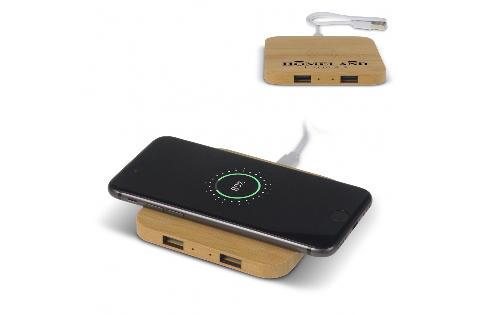 Bamboe Draadloze Oplader met USB Hubs 5W - Torhout
