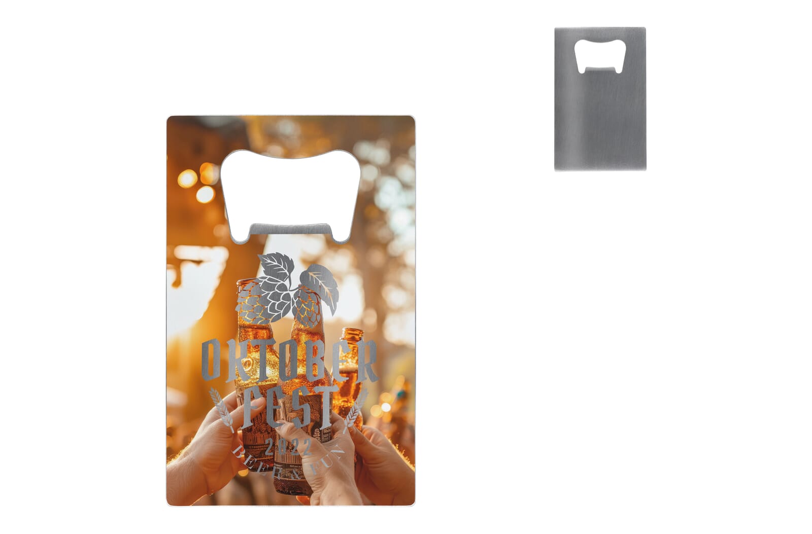 RVS flesopener in creditcardformaat bedrukken met logo