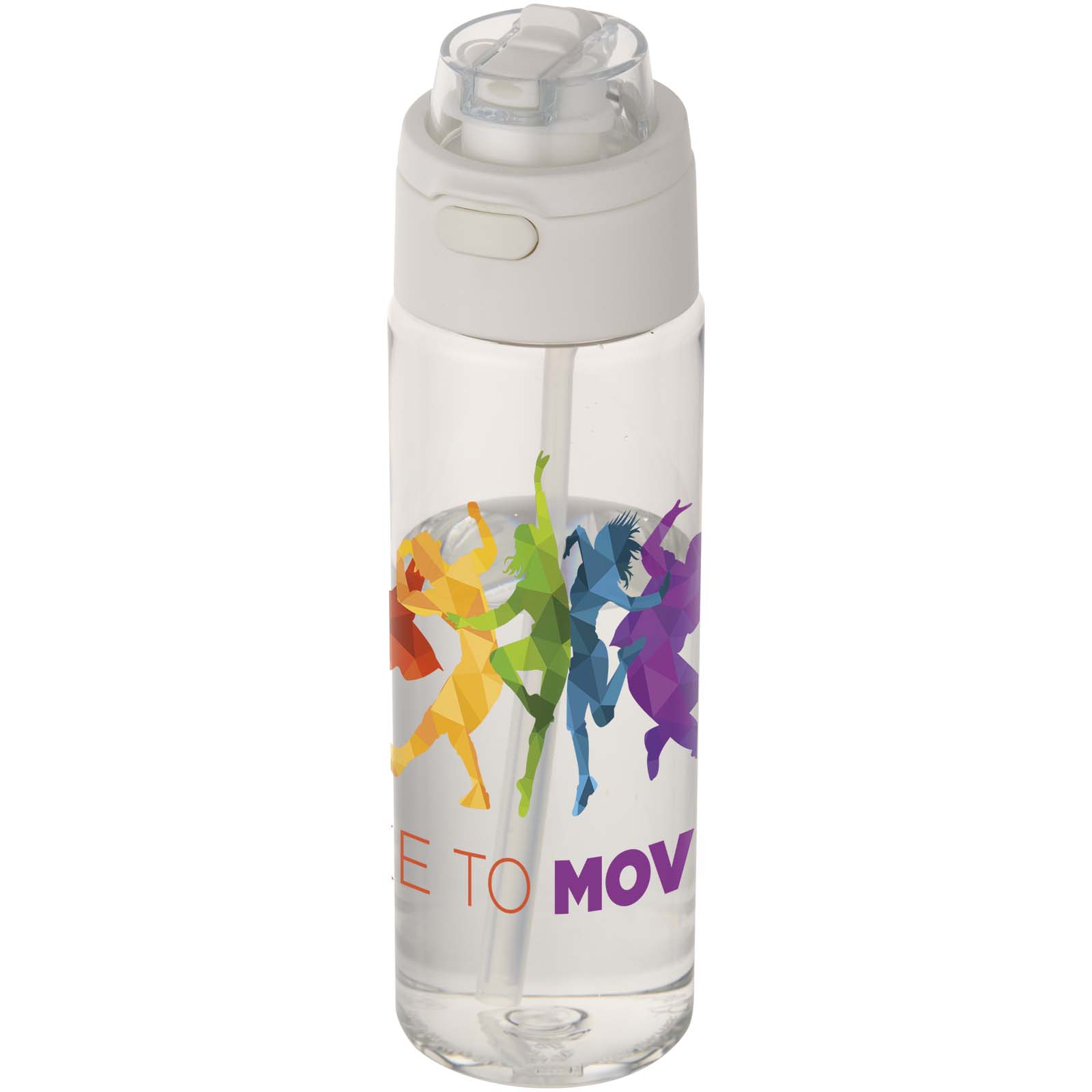 Theron 700 ml RCS-waterfles van gerecycled plastic met een deksel met dubbele functie en een uitklapbaar rietje. bedrukken met logo