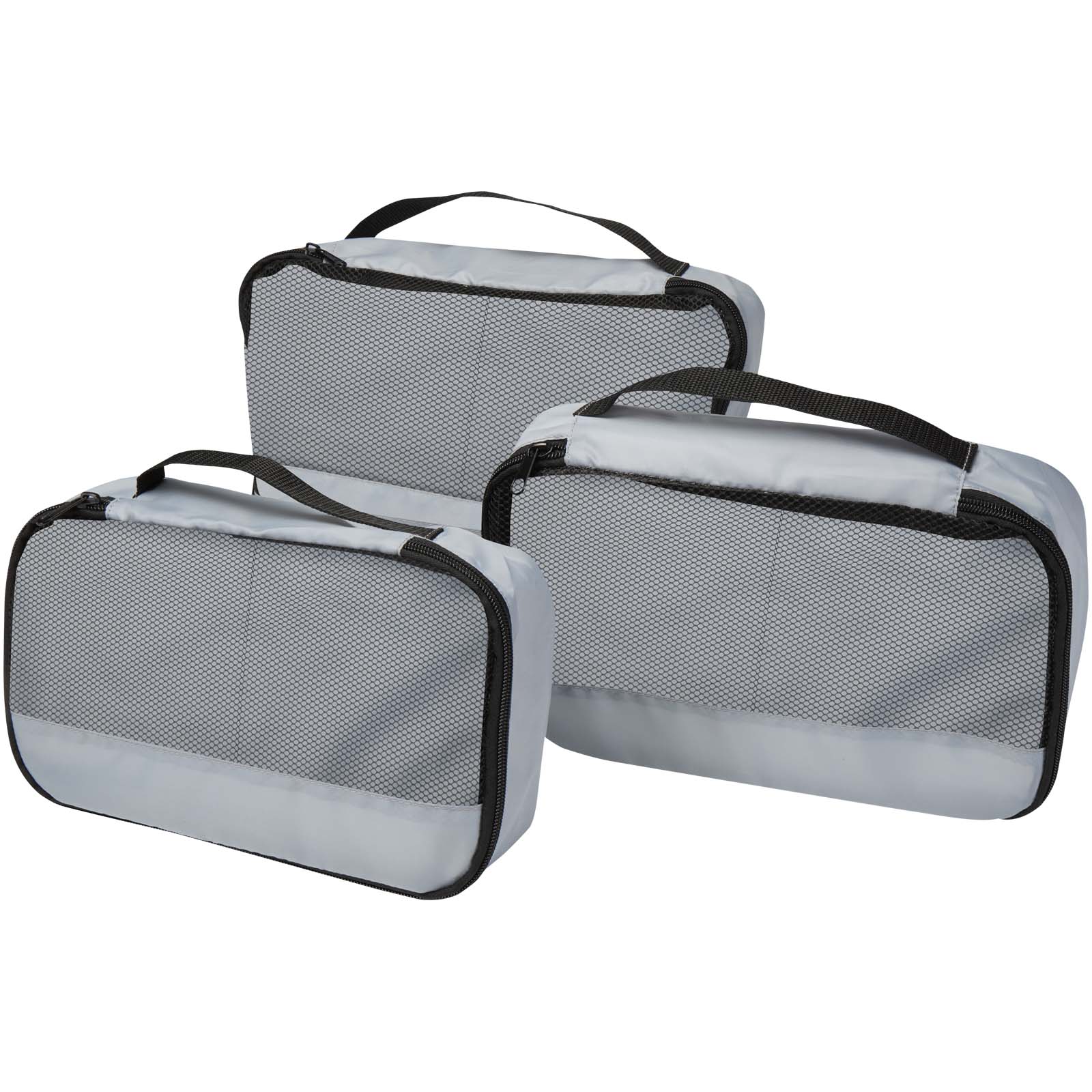 Jet set van 3 packing cubes van GRS gerecycled materiaal met logo