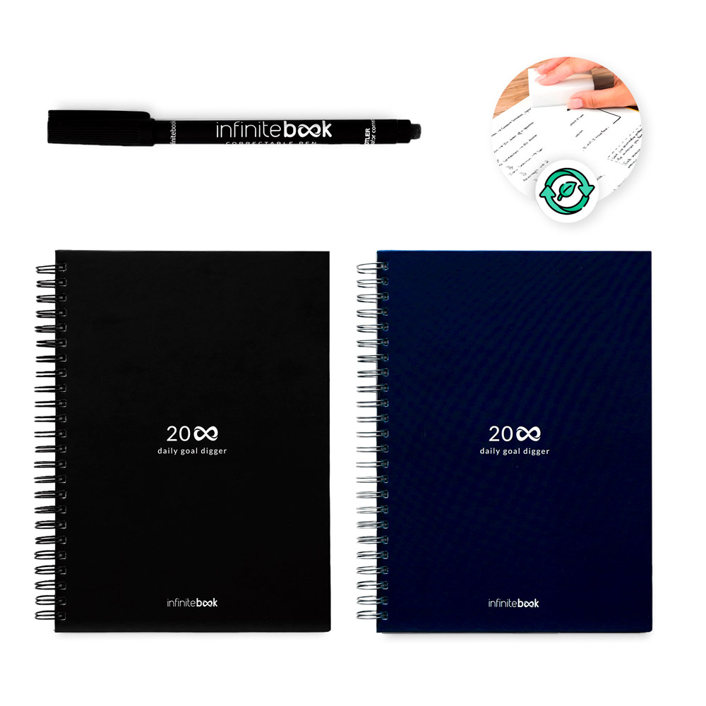 STARTER KIT INFINITE PLANNER A5. Set bestaat uit een 'infinite Diary', schoonmaakset, marker en markerhouder.