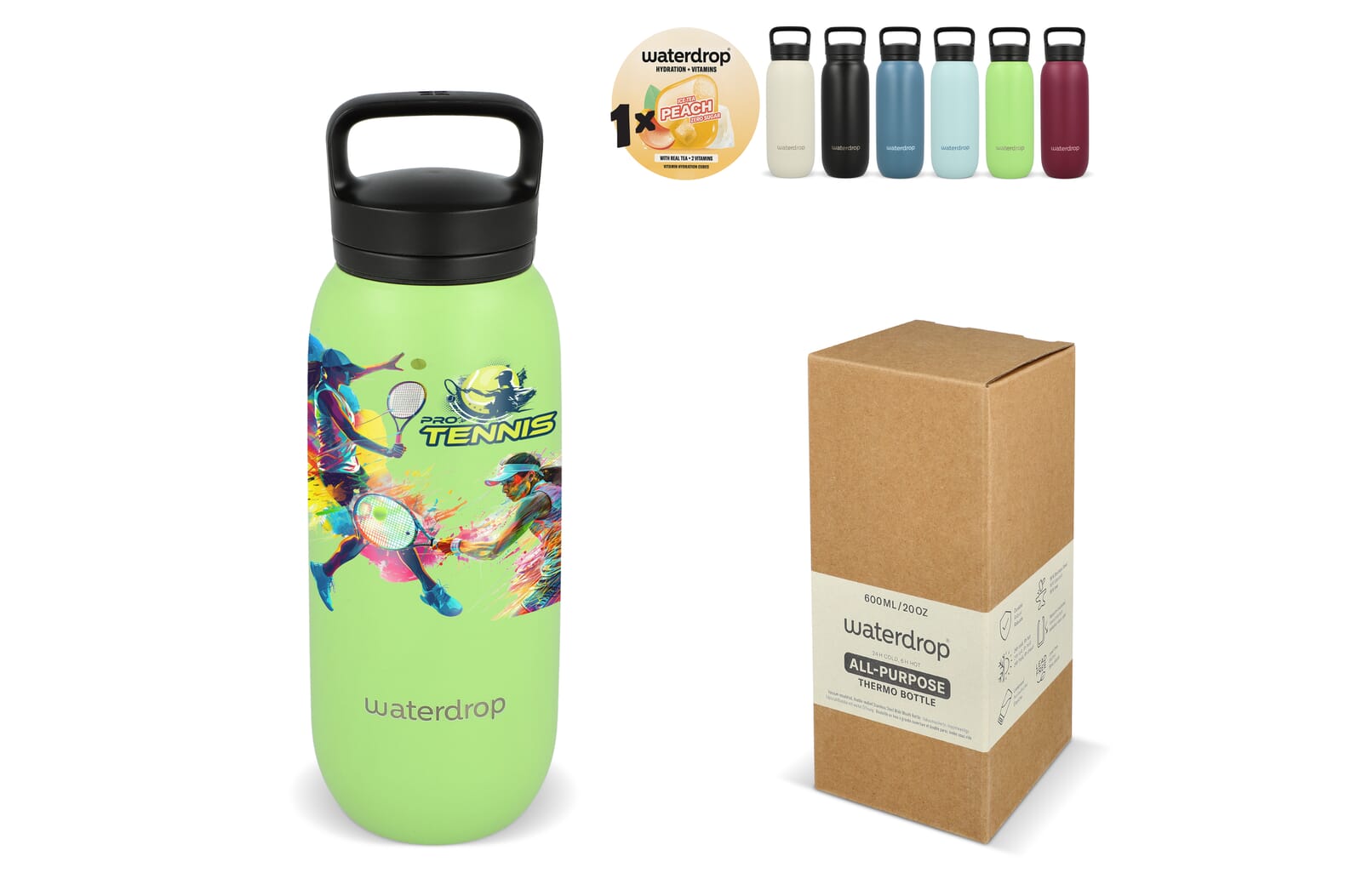 Waterdrop All-Purpose Thermo Fles met Drinktuit Dop 600ml bedrukken met logo