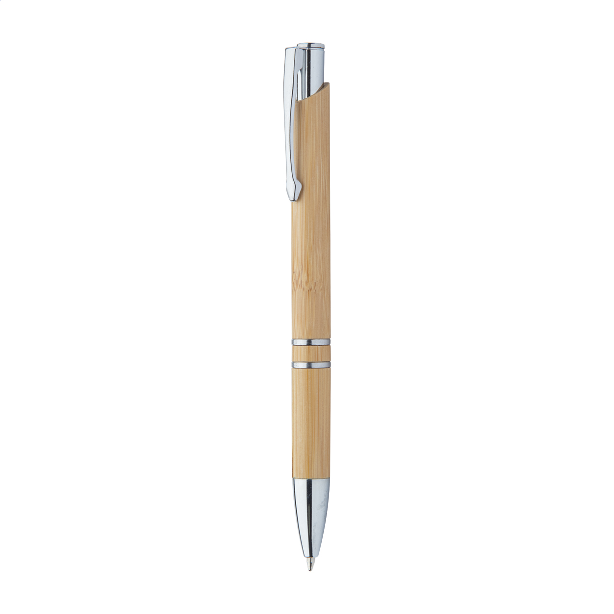 Bamscri bamboe balpen met verchroomde clip en punt, met uw logo