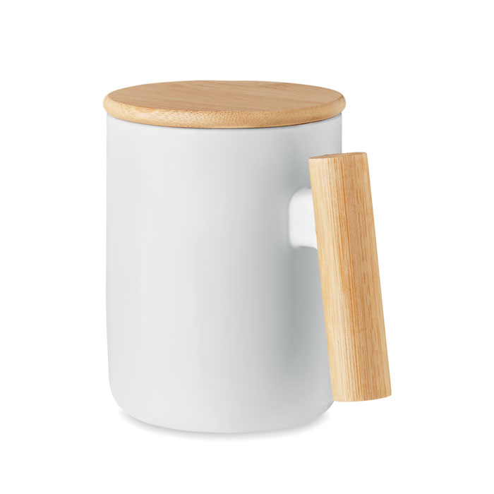 Porseleinen mok met bamboe deksel 380 ml - Bornem