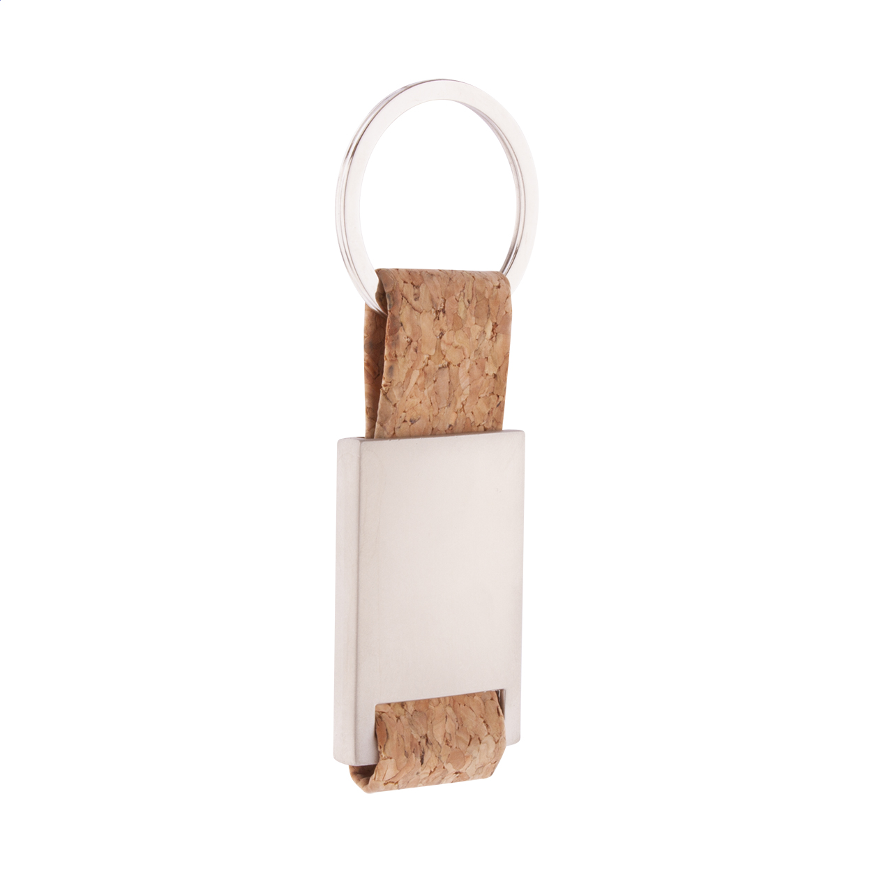 Cortica metalen sleutelhanger met bandje van natuurkurk en logo