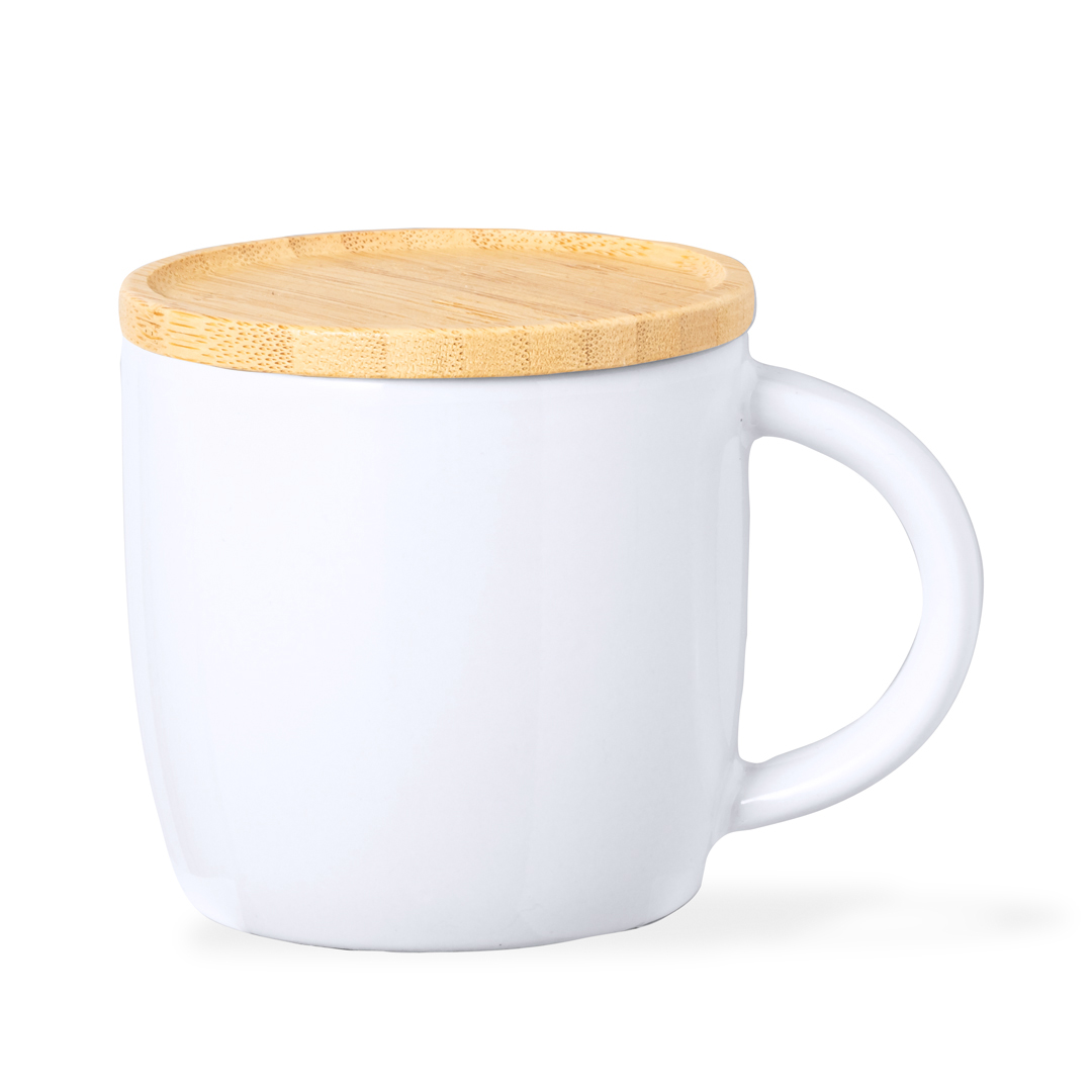 Zenara keramische mok 350 ml met bamboe deksel, met logo