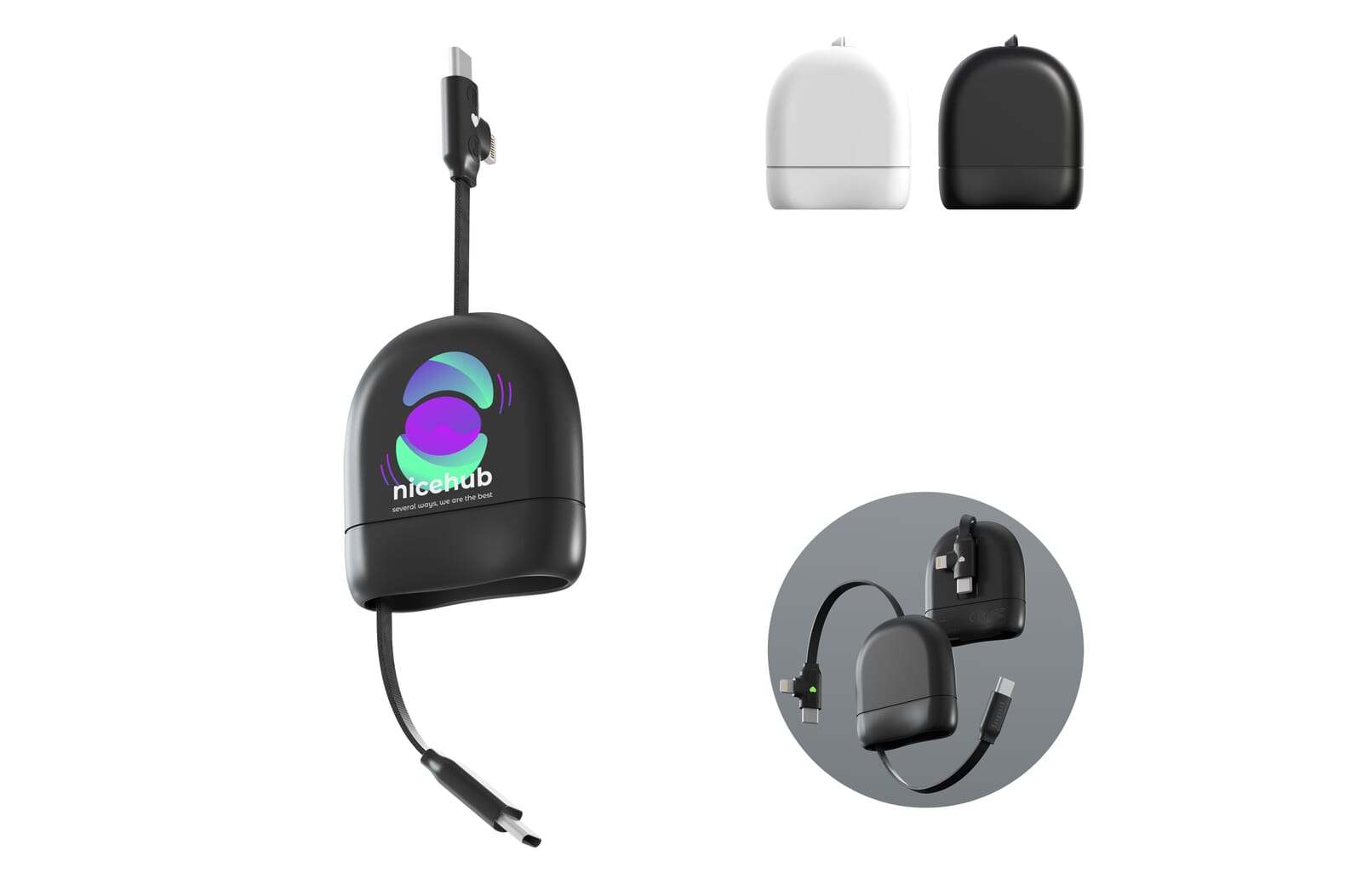 Xoopar ICE-R Uittrekbare USB-C en Lightning Kabel 60W 1 meter