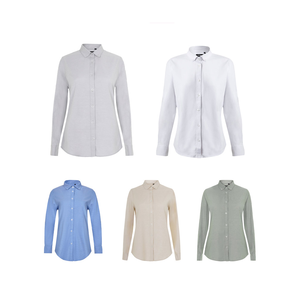 VL PRITHVI DAMES. Oxford overhemd (180 g/m²) voor dames, gemaakt van katoen (50%), polyester (45%) en elastaan (5%)