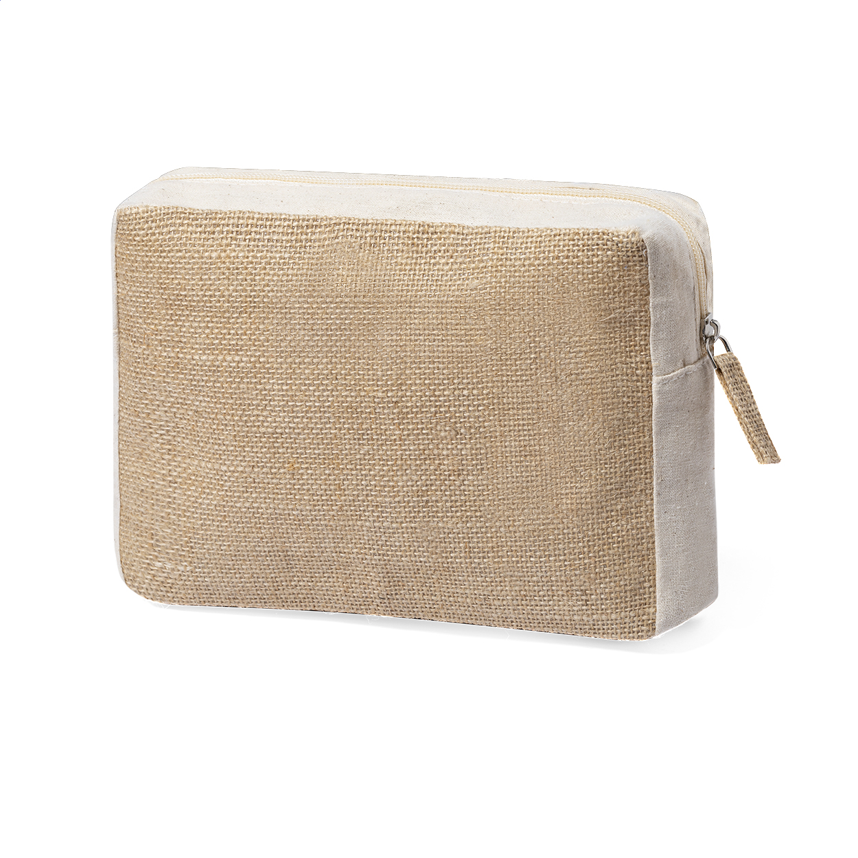 Jurbax toilettas van katoen en gelamineerde jute met rits en logo bedrukken met logo