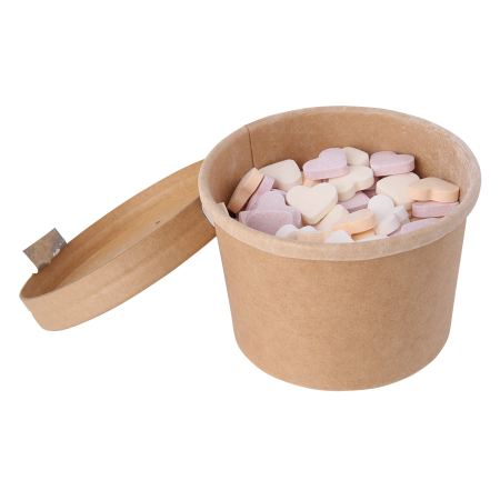 Zoete doos met deksel van kraftkarton 240 ml gevuld met Nederlandse harten en chocoladeparels - Puurs-Sint-Amands