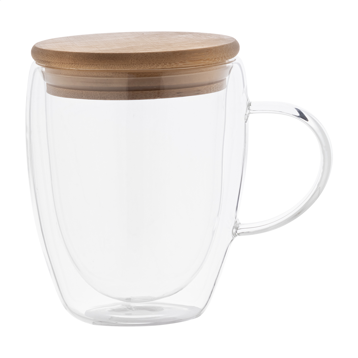 Grobina dubbelwandige glazen thermosmok met bamboe deksel, 350 ml, met logo bedrukken met logo