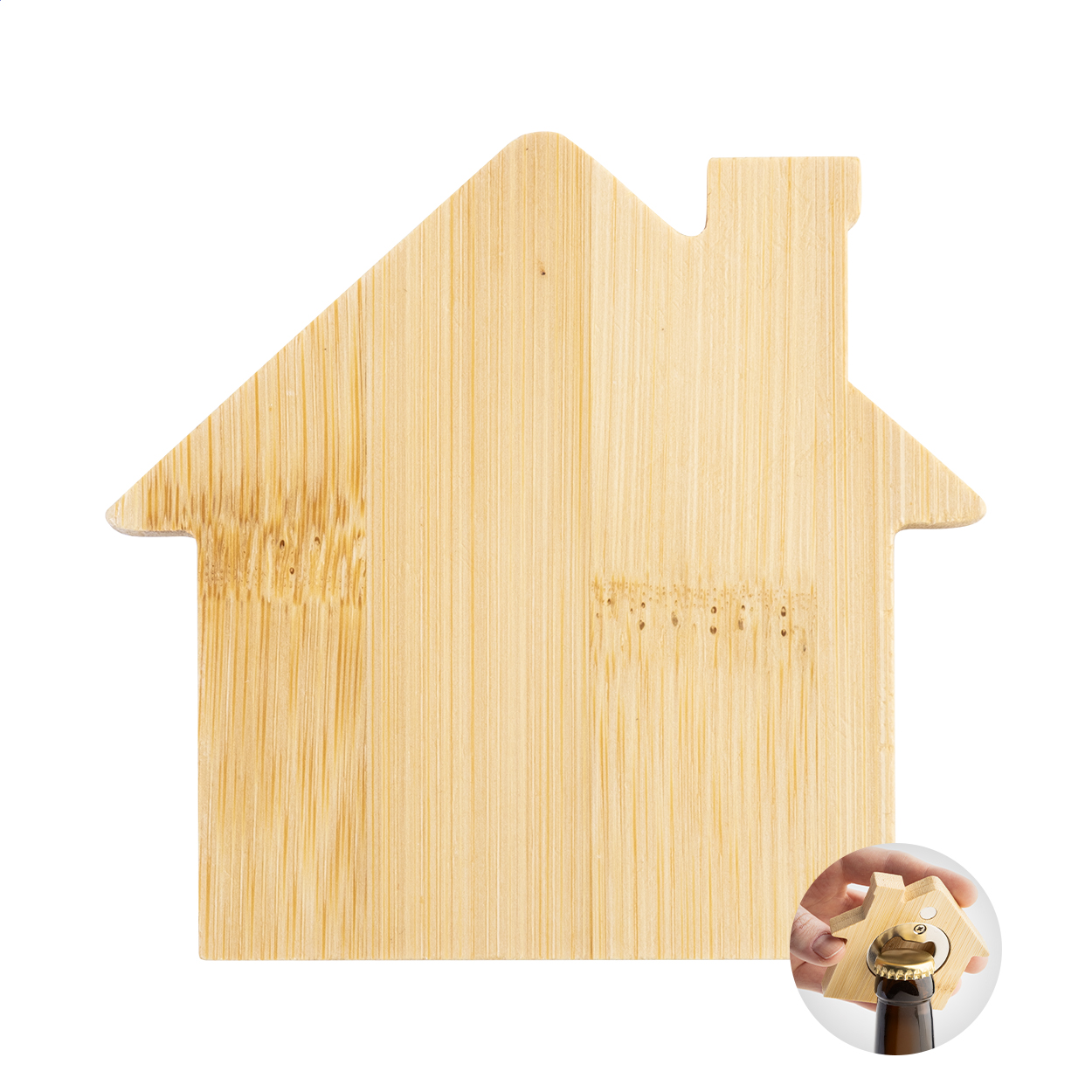 Huisvormige Bamboe Magneetopener - Oudenaarde bedrukken met logo