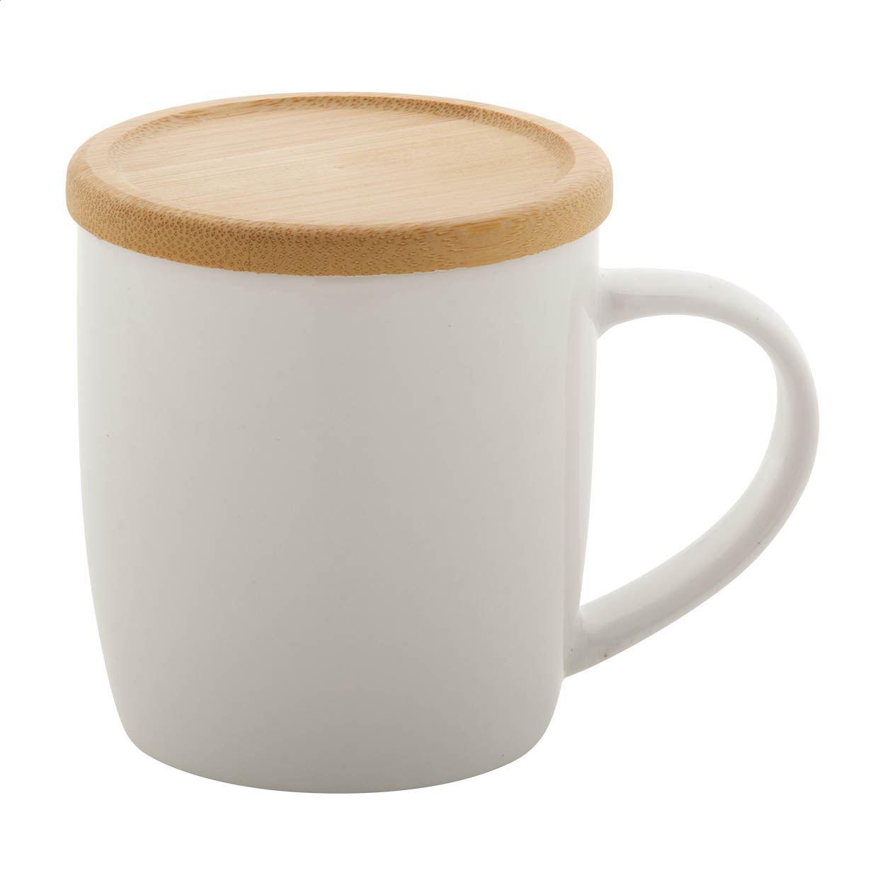 Hestia witte porseleinen mok met bamboe onderzetter, 320 ml, met logo bedrukken met logo