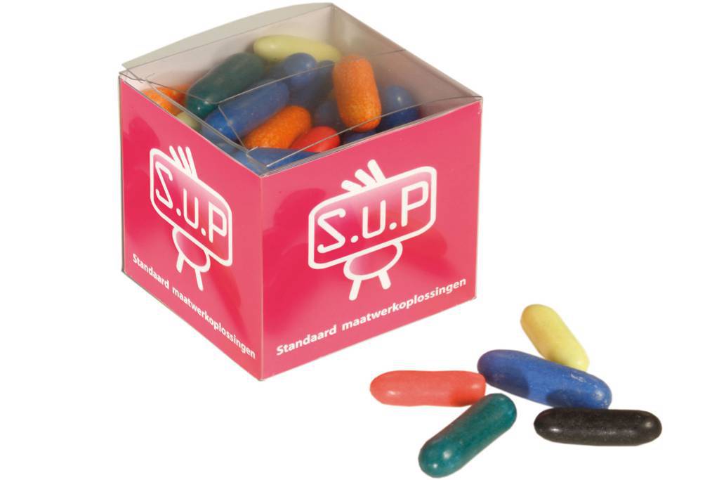 Transparante Kubus Dropstokken - Kaprijke bedrukken met logo