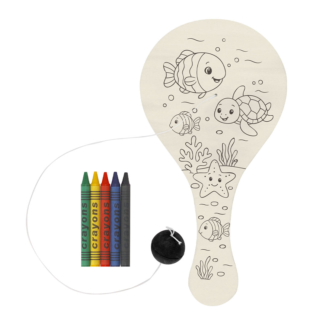 Creatieve kleurset met houten racket en bal - Erpe-Mere bedrukken met logo