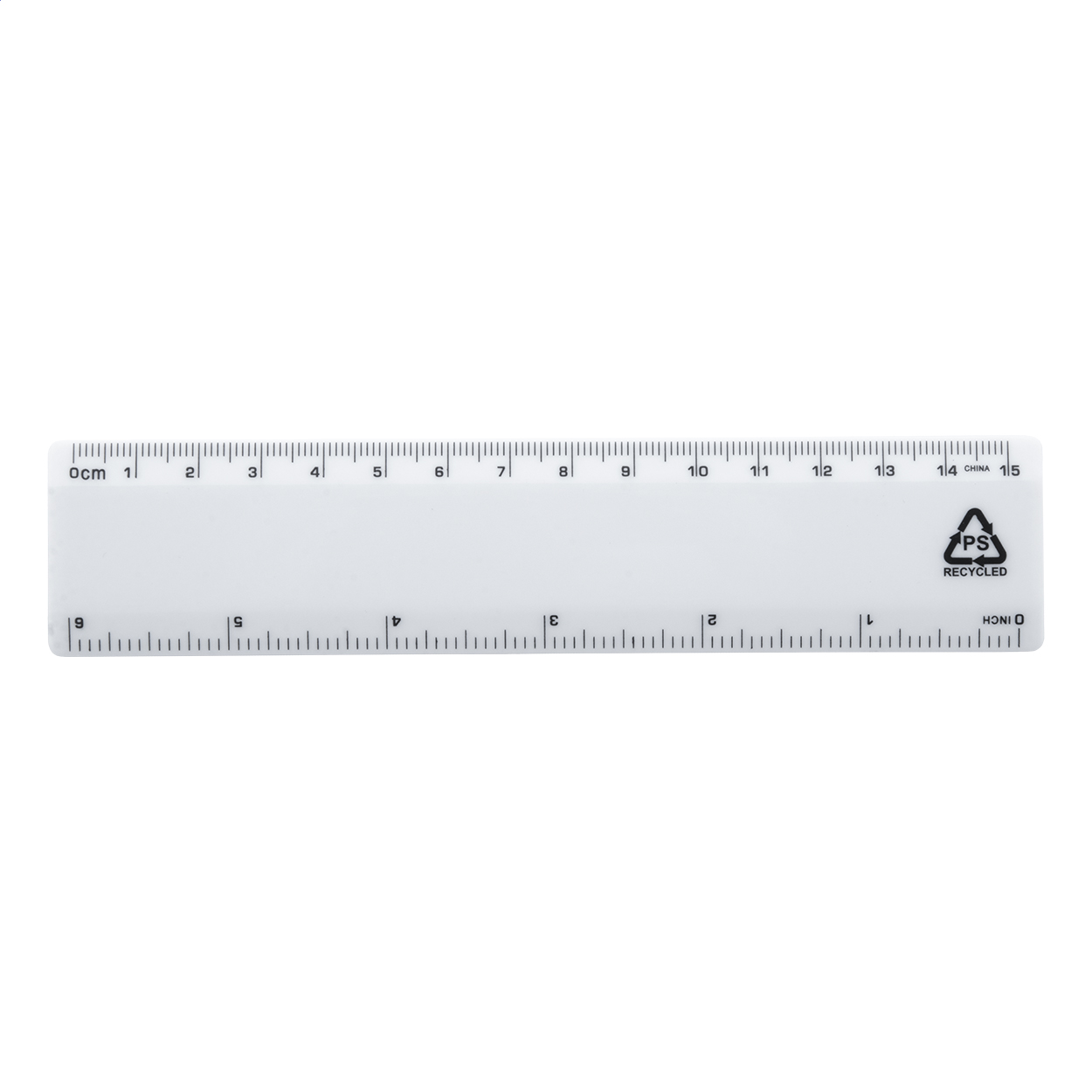 Relin liniaal 15 cm van gerecycled PS-plastic, bedrukt met logo bedrukken met logo