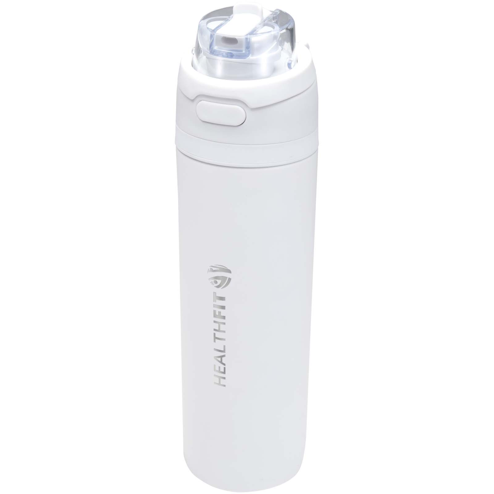Theron 800 ml RCS enkelwandige gerecyclede roestvrijstalen waterfles, een deksel met dubbele functie en een uitklapbaar rietje