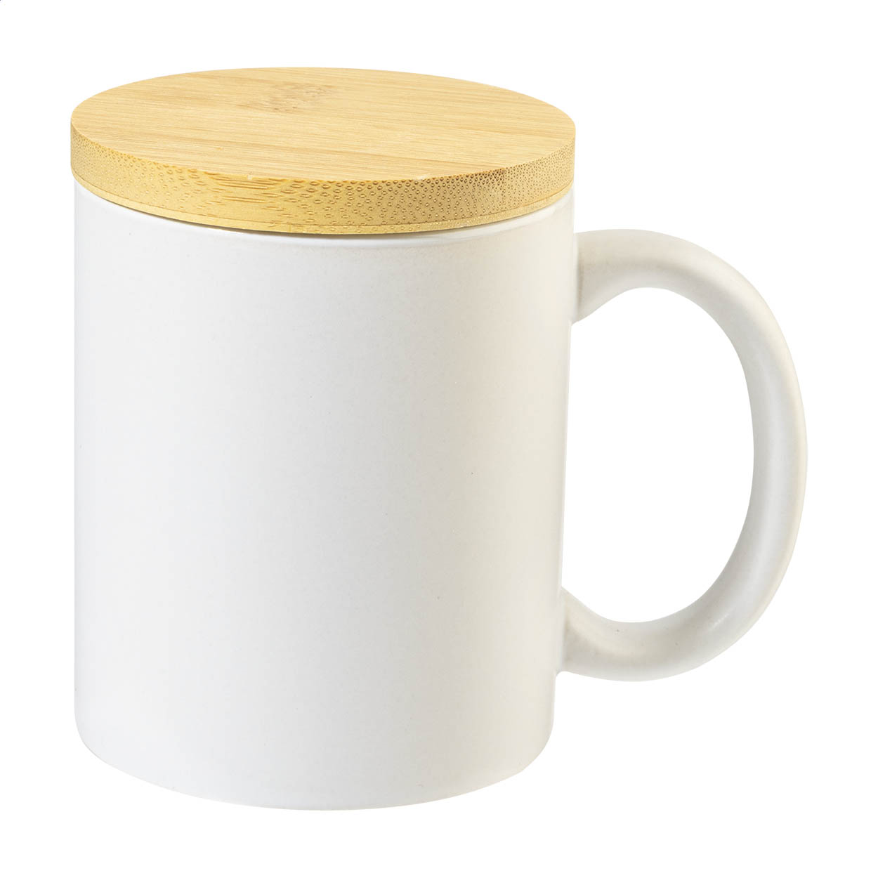 Borgen matte keramische mok met bamboe deksel, 370 ml, met uw logo bedrukken met logo