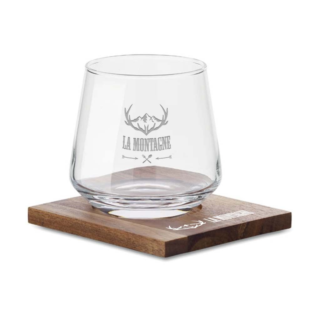 Whiskyglas Set met Houten Onderzetter - Sint-Laureins