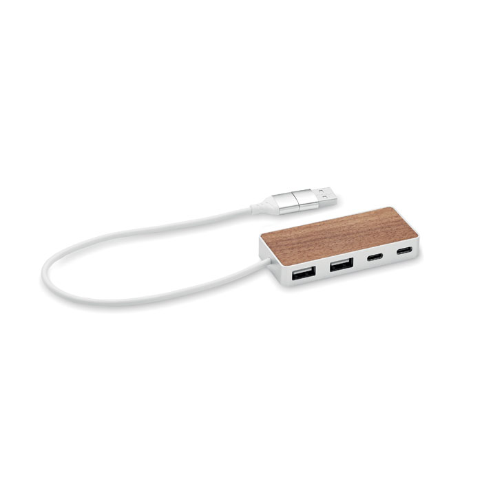 4-poorts USB Hub met Walnoot Detail - Woumen