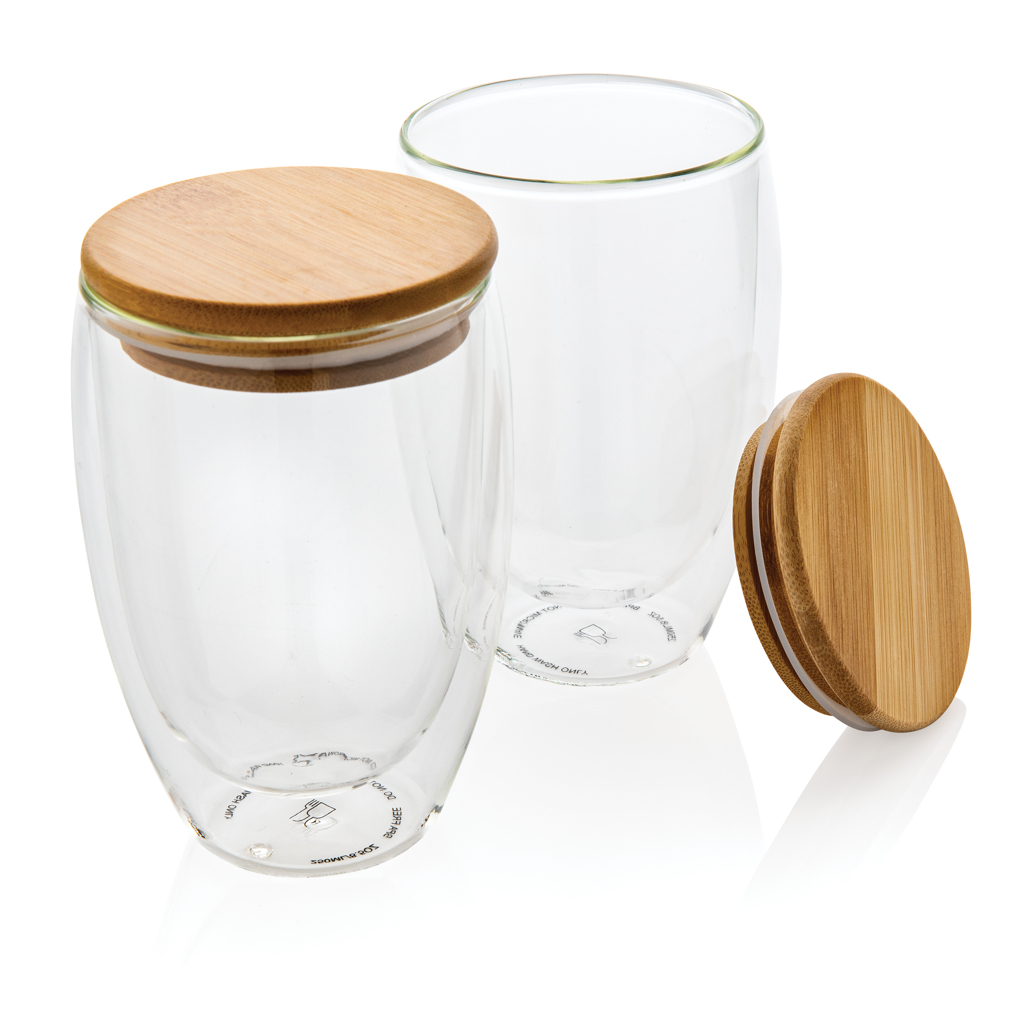 Dubbelwandige Borosilicaatglas met Bamboe Deksel 350ml Set - Sint-Maria-Latem