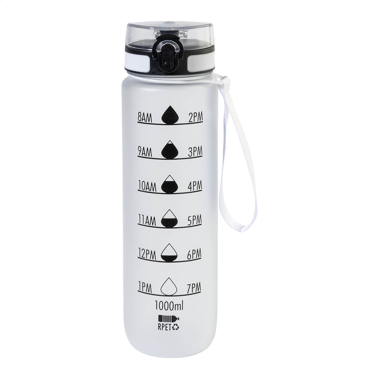Sipcount drinkfles van RPET met motivatie-markeringen, 1000 ml, met uw logo