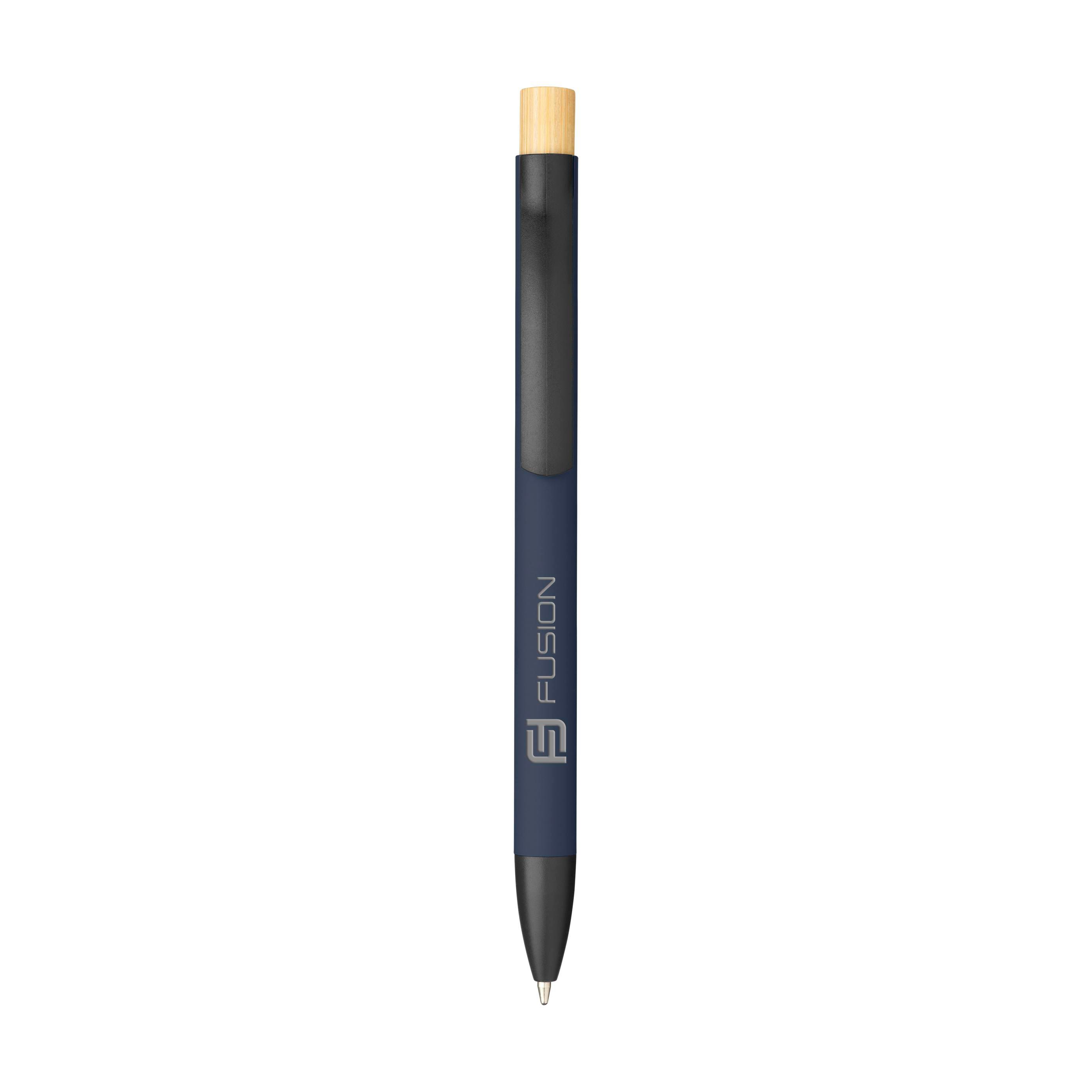 Trend Soft Touch aluminium balpen met bamboe drukknop en uw logo bedrukken met logo