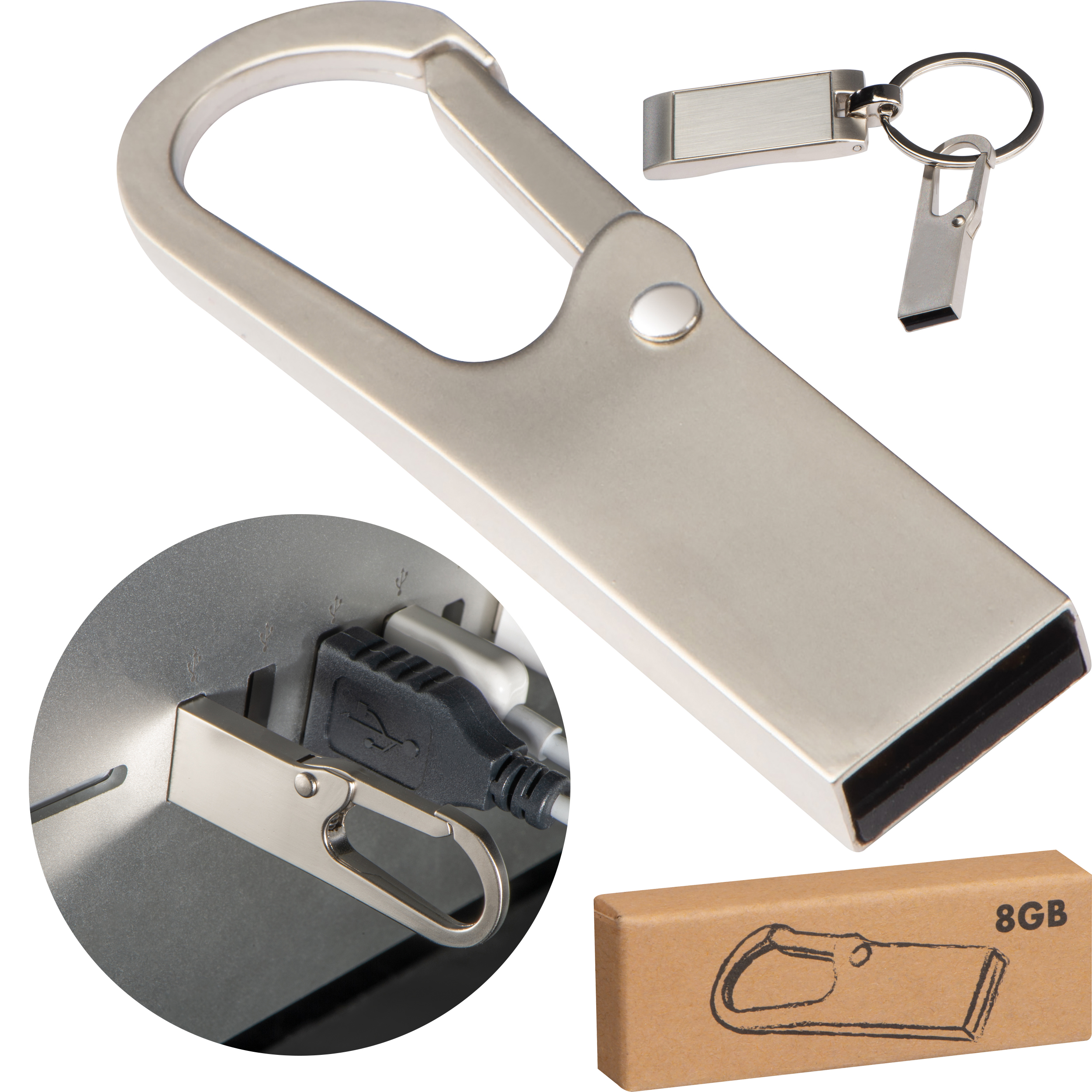 Metalen USB-stick met Karabijnhaak - 8GB - Bierbeek