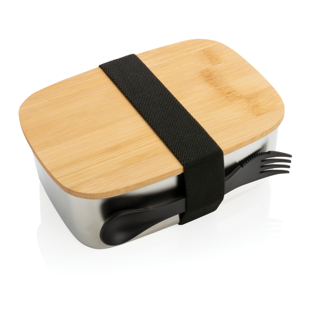 Roestvrijstalen lunchbox met bamboe deksel en vork - Damme