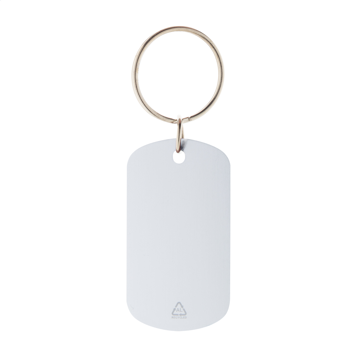 Ralutag sleutelhanger van gerecycled aluminium met metalen ring en logo