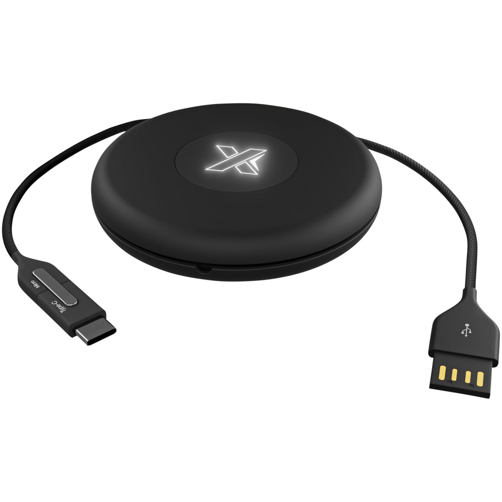 3-in-1 Oplaad- en Gegevenskabel met Verlicht Logo - Herenthout