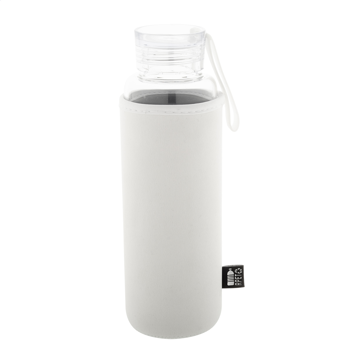 Vitrem fles van gerecycled glas met neopreen hoes en logo, 550 ml