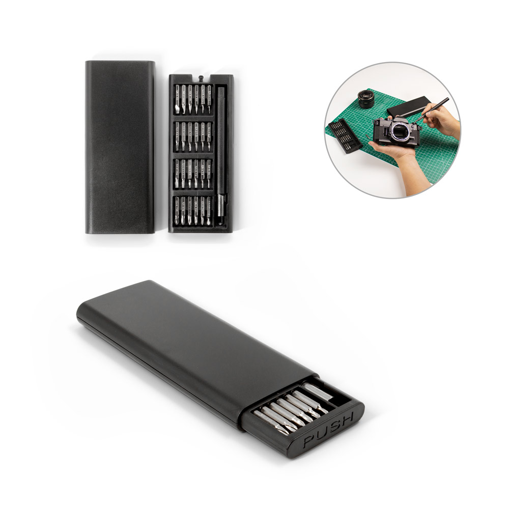 ATOM. Set schroevendraaiers met verschillende magnetische punten van koolstofstaal bedrukken met logo