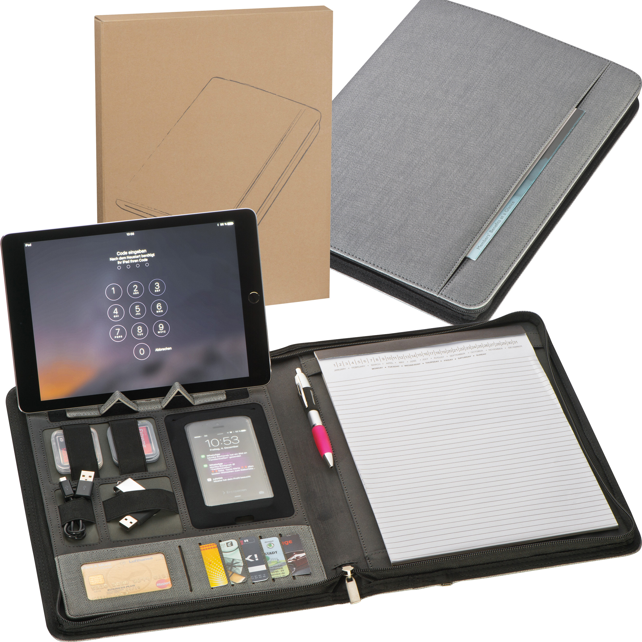 Leren A4-map met Powerbank - Kluisbergen