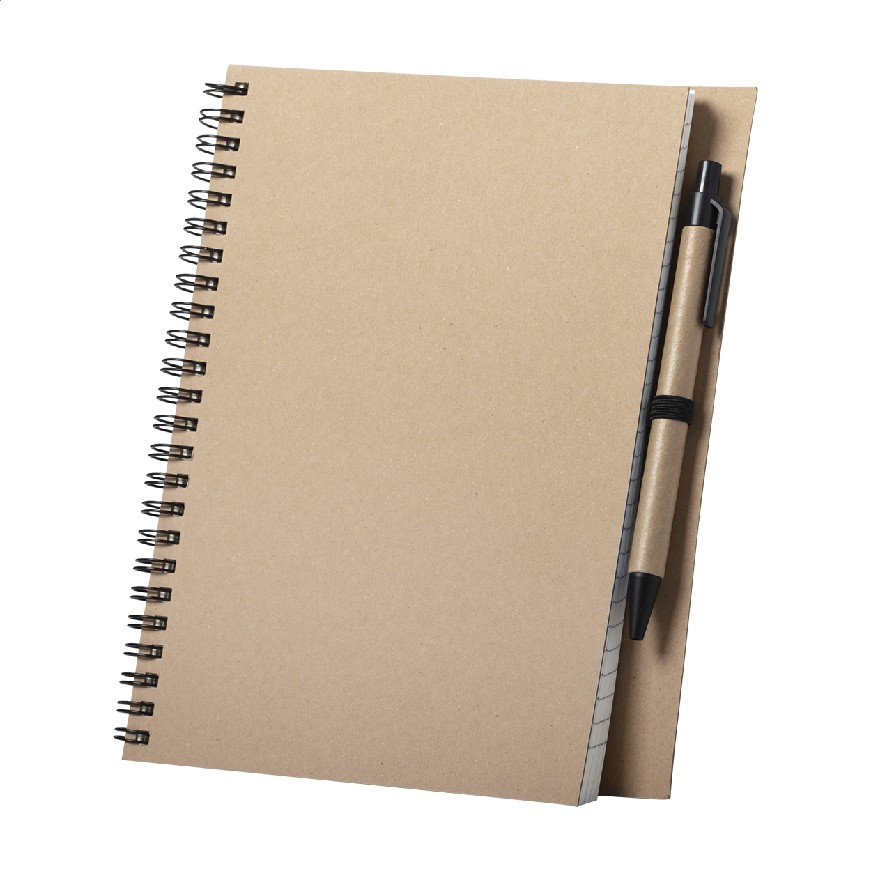 Salix A5 spiraalnotitieboek van gerecycled karton met balpen en logo