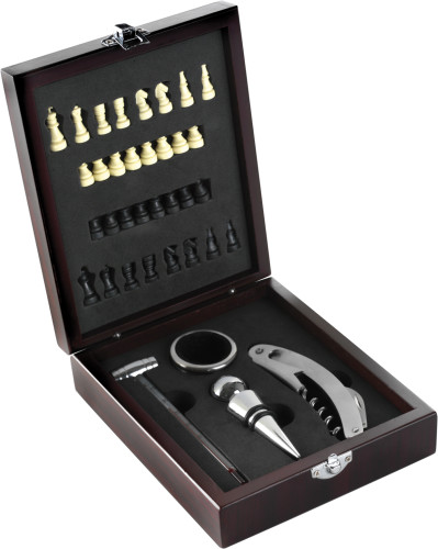 Houten Wijn Geschenkset met Schaakspel - Houthalen-Helchteren