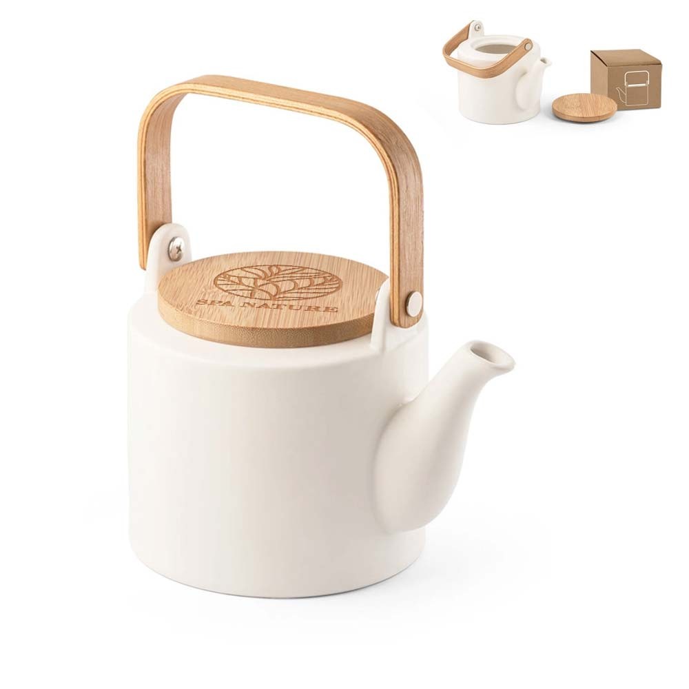 Keramische Theepot met Bamboe Deksel - Zonhoven