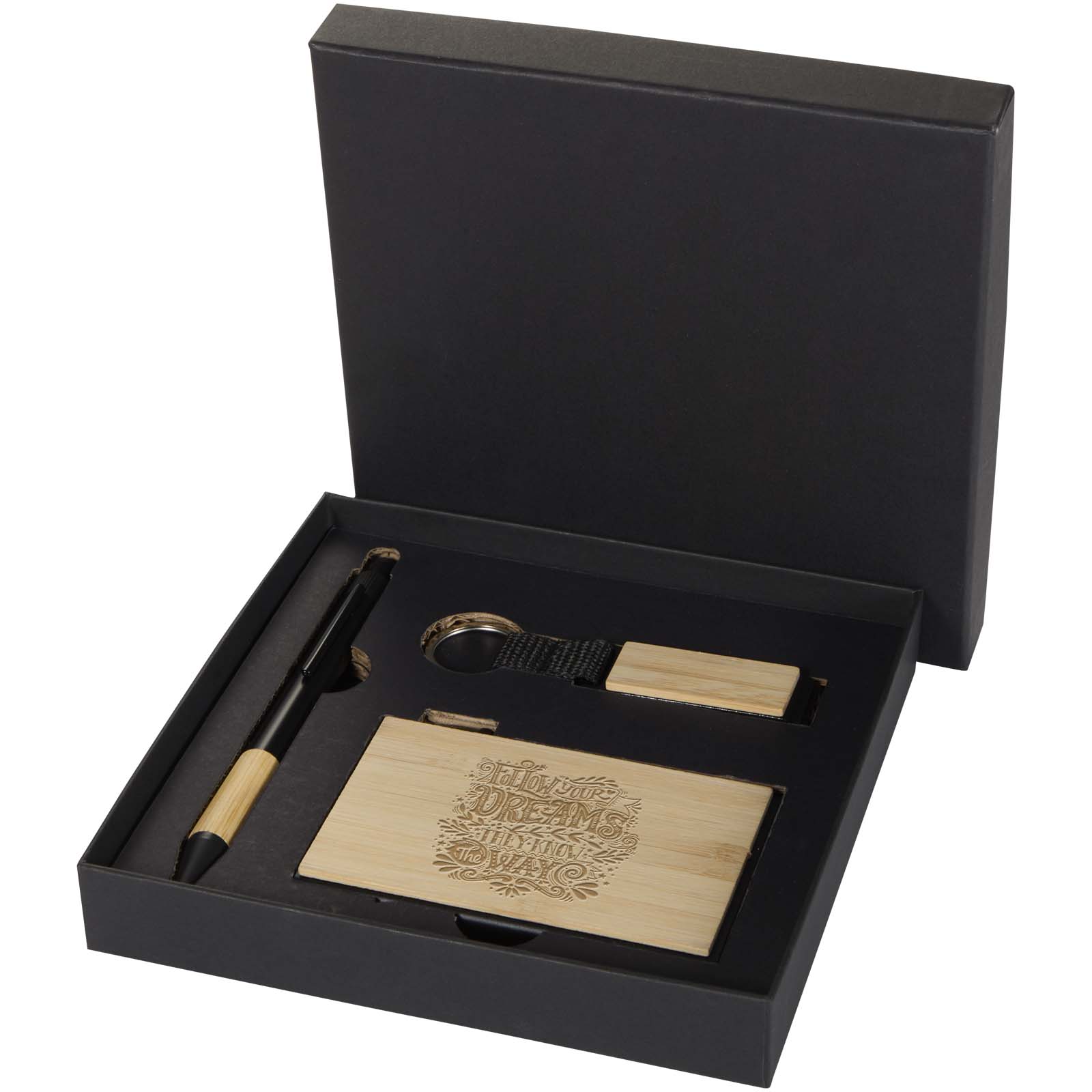 Minka balpen van RCS gerecycled aluminium, sleutelhanger en RFID-kaarthouder geschenkset